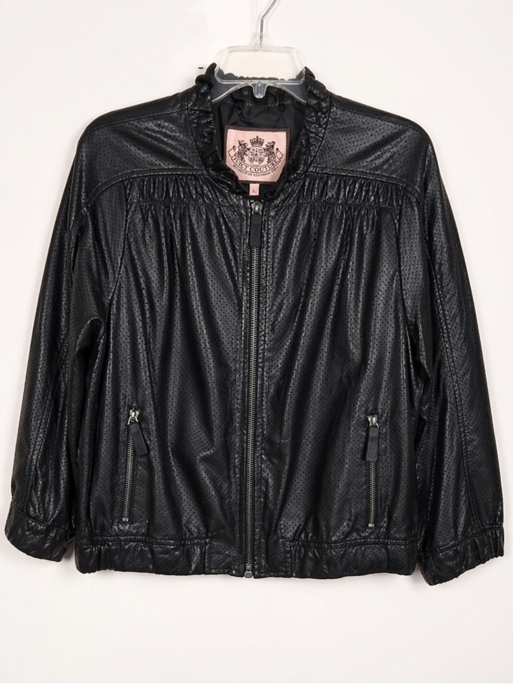 Juicy Couture Leather Jacket Perforated Cropped Black Y2K 2010 Rare Size M